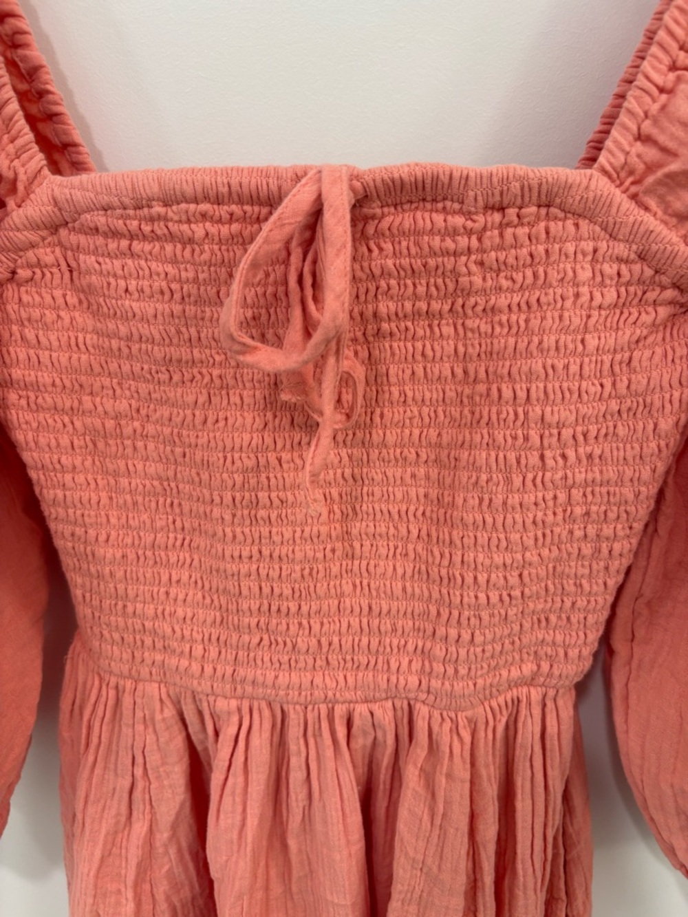 Quince 100% Organic Cotton Coral Gauze Smocked Square Neck Midi Dress Size XS - Picture 7 of 13
